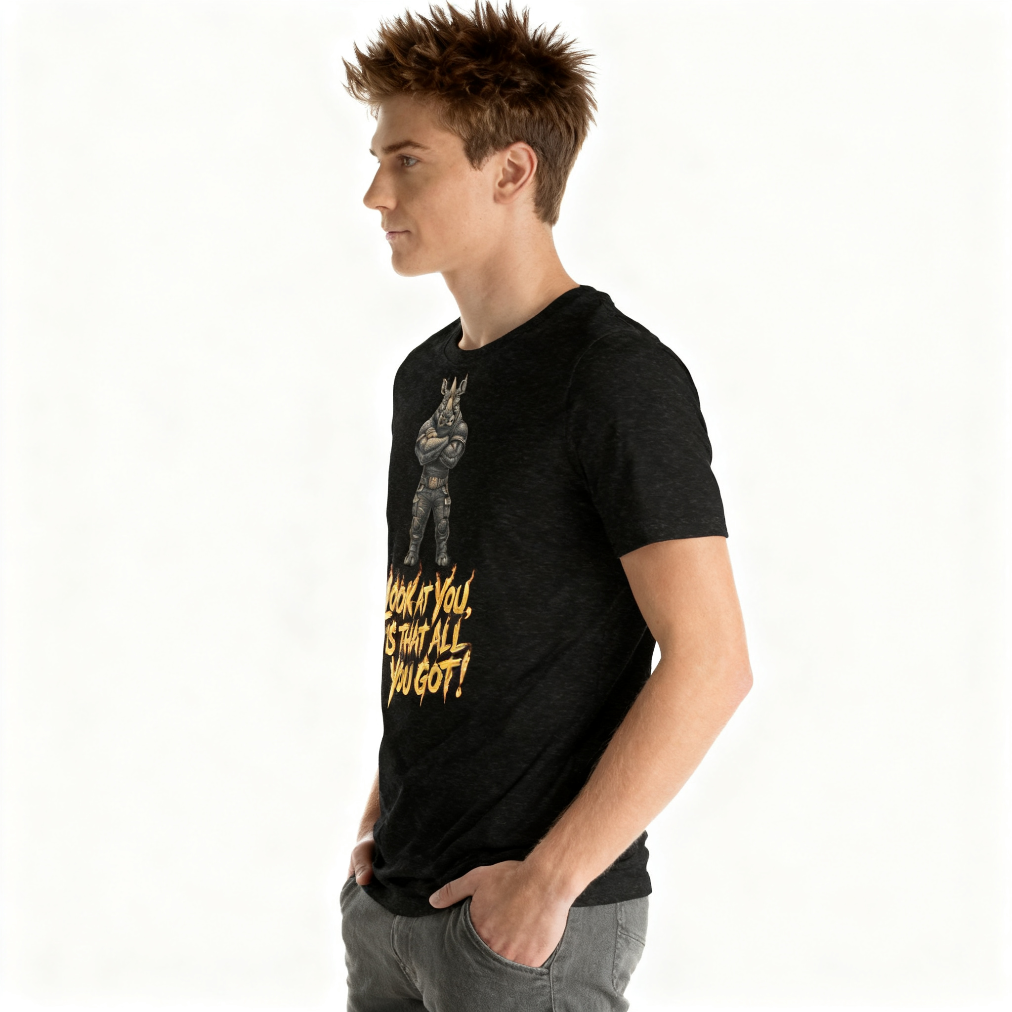 Burning Arrow Rhino Graphic Tee - Men's Premium Cotton Shirt