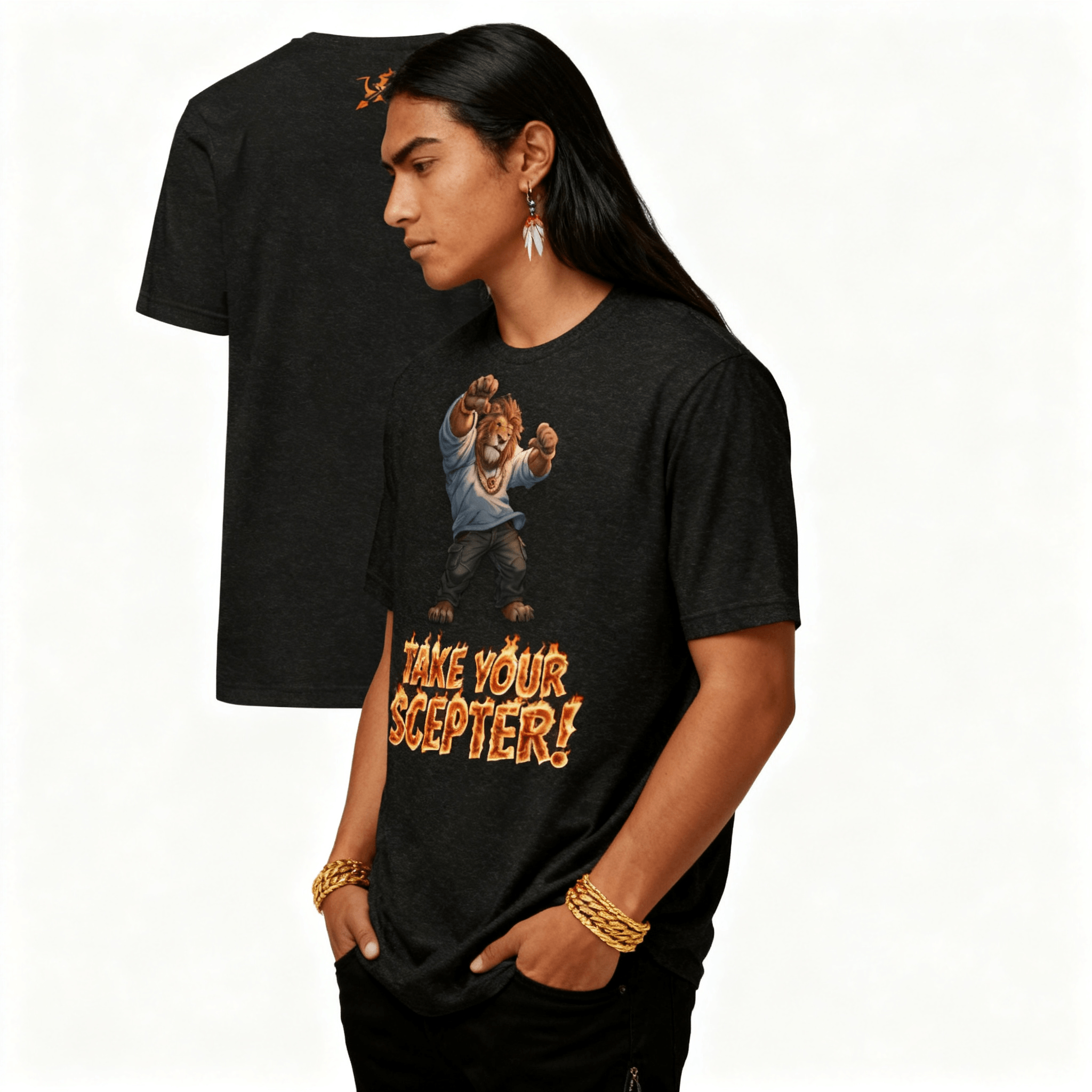 Burning Arrow Lion Graphic Tee - Men's Premium Cotton Shirt